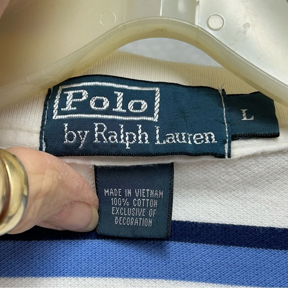 Ralph Lauren‎ White and Blue Striped Polo Shirt Large